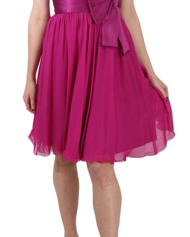Fuchsia Pink Bow Silk Sleeveless Dress