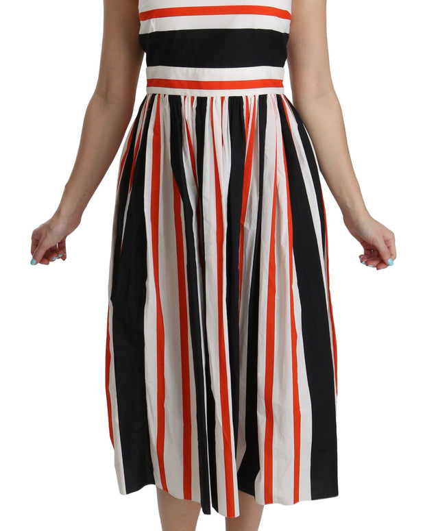 Multicolor Stripes A-Line Pleated Midi Dress