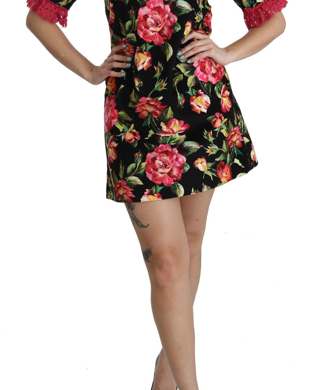 Floral Pink Lace A-Line Shift Mini Dress
