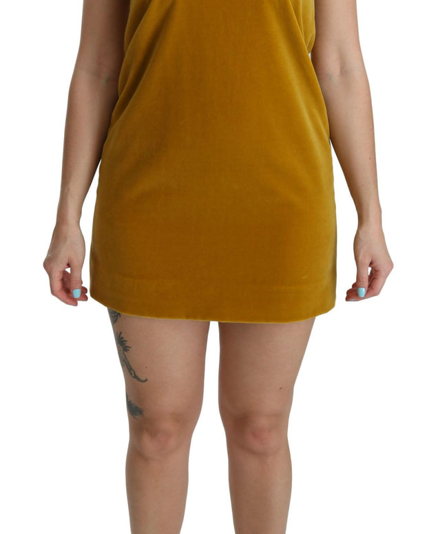 Mustard Velvet Stretch Shift Mini Dress