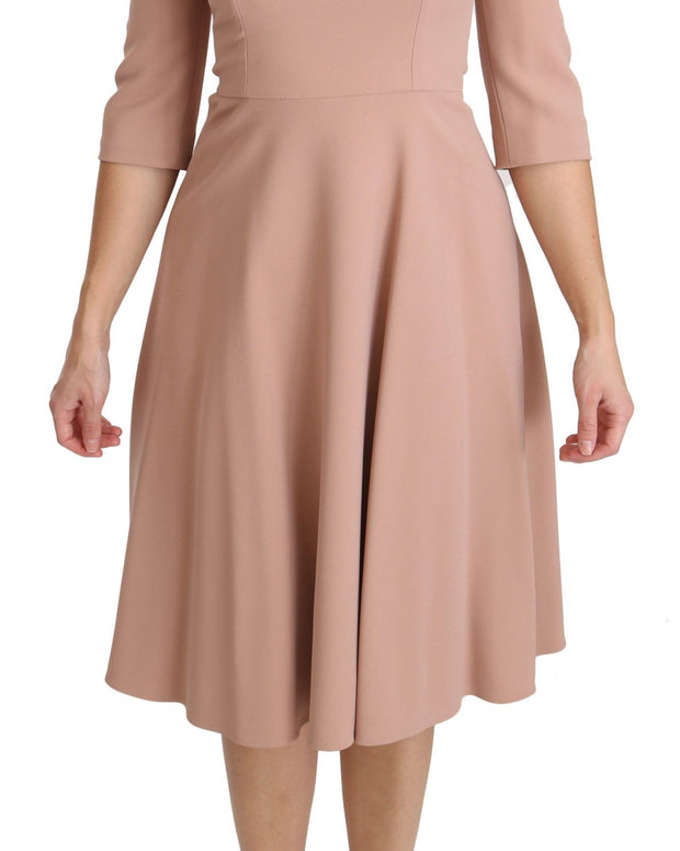 Pink 3/4 Sleeves A-line Viscose Dress