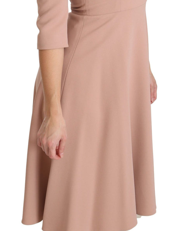 Pink 3/4 Sleeves A-line Viscose Dress