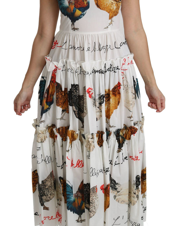 White Rooster Sheath Midi Cotton Dress