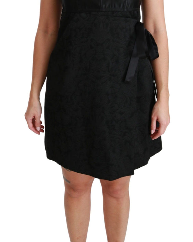 Black Stretch Satin Jacquard Mini Dress