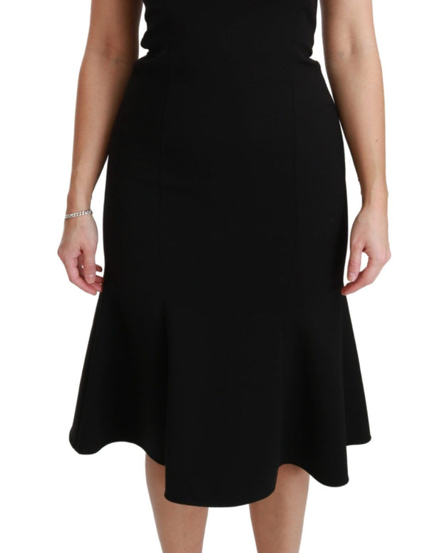 Black Fit Flare Wool Stretch Sheath Dress