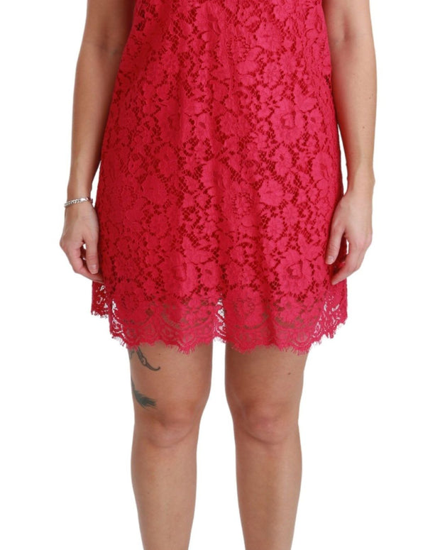 Pink Floral Lace Shift Gown Mini Dress