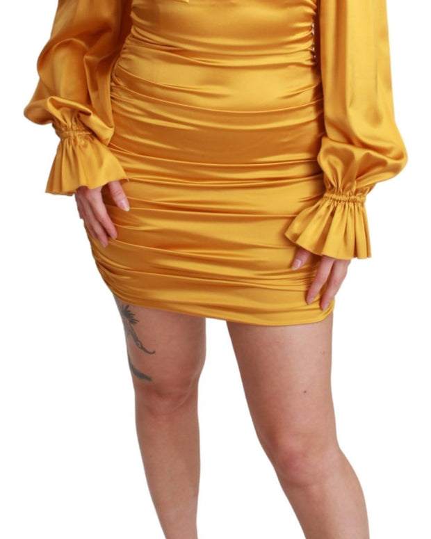 Yellow Silk Stretch Sheath Bodycon Mini Dress