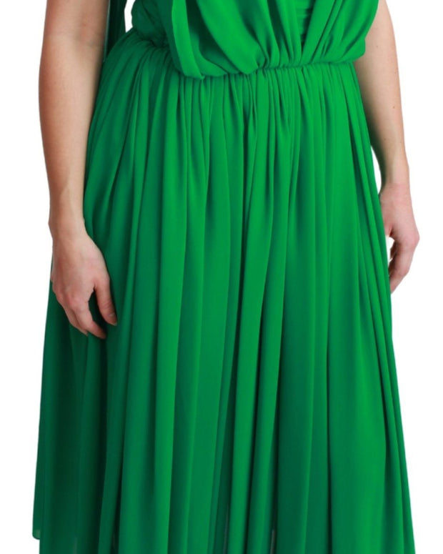 100% Silk Green Sleeveless Pleated Maxi Dress