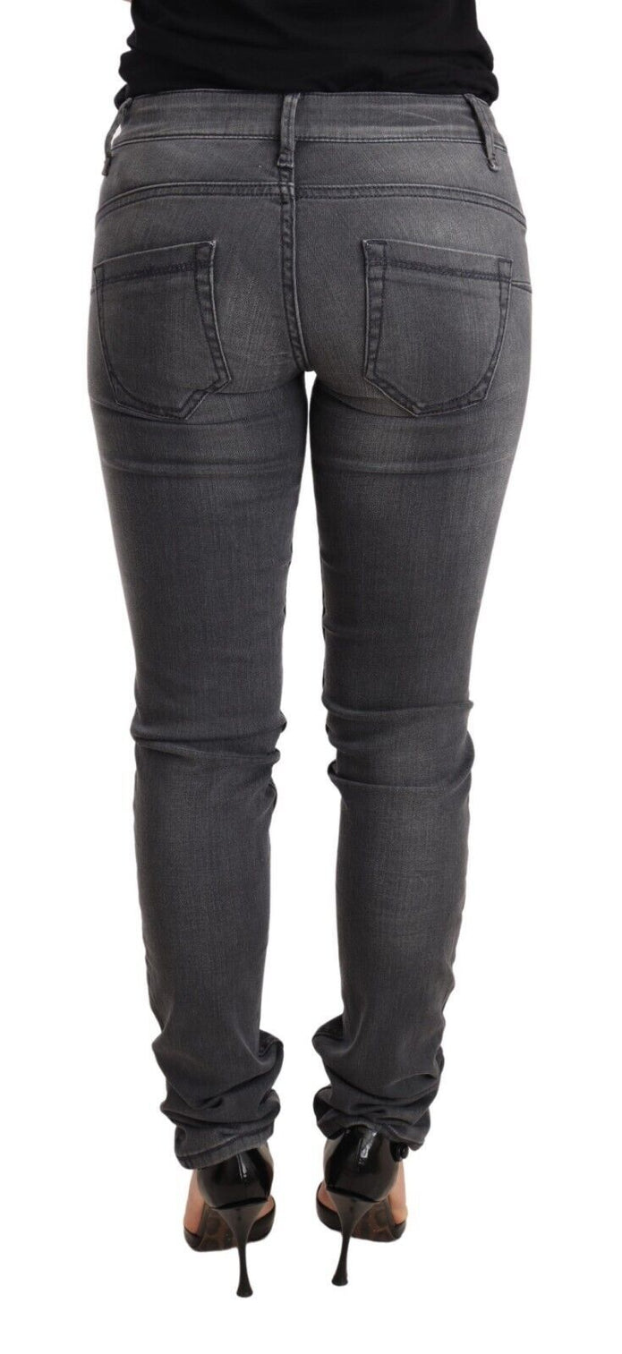 Gray Washed Cotton Slim Fit Low Waist Women Denim Trouser Jeans