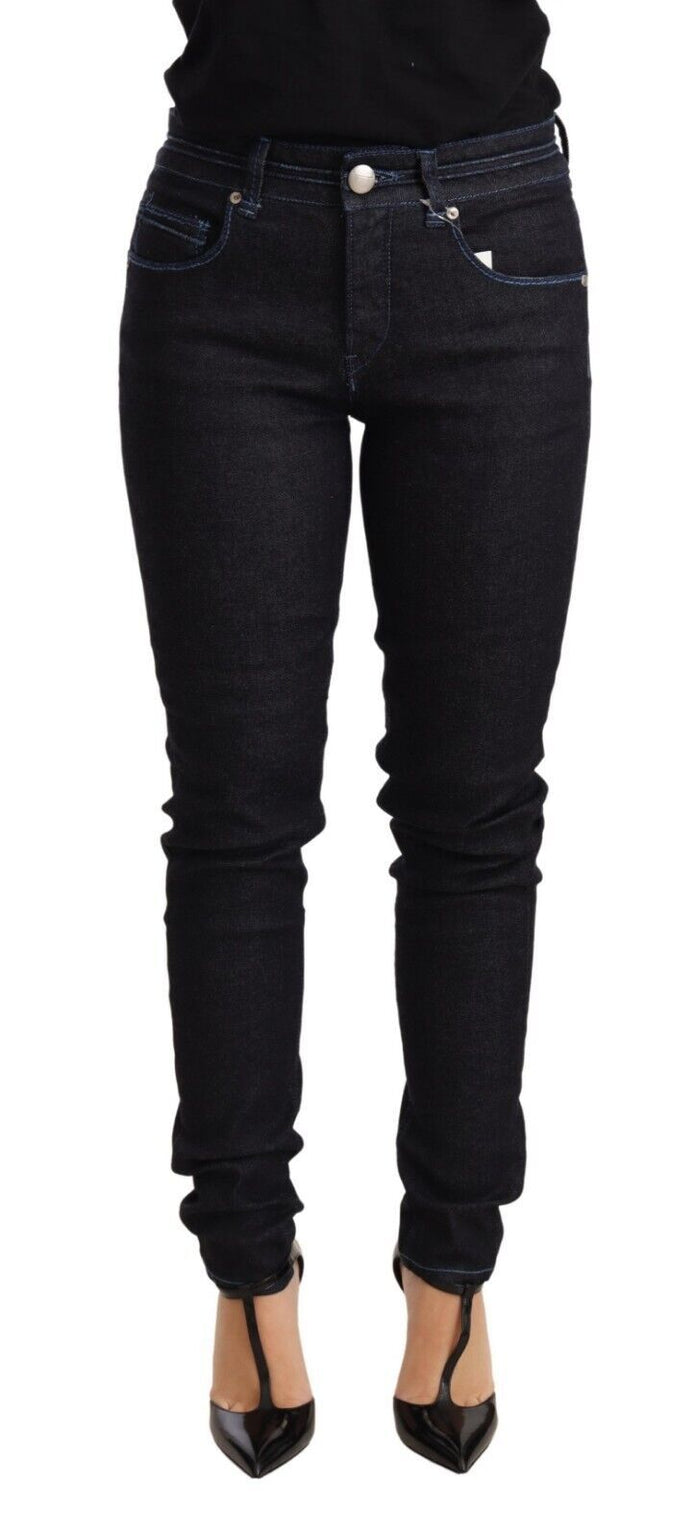 Blue Cotton Low Waist Slim Fit Denim Women Trouser Jeans