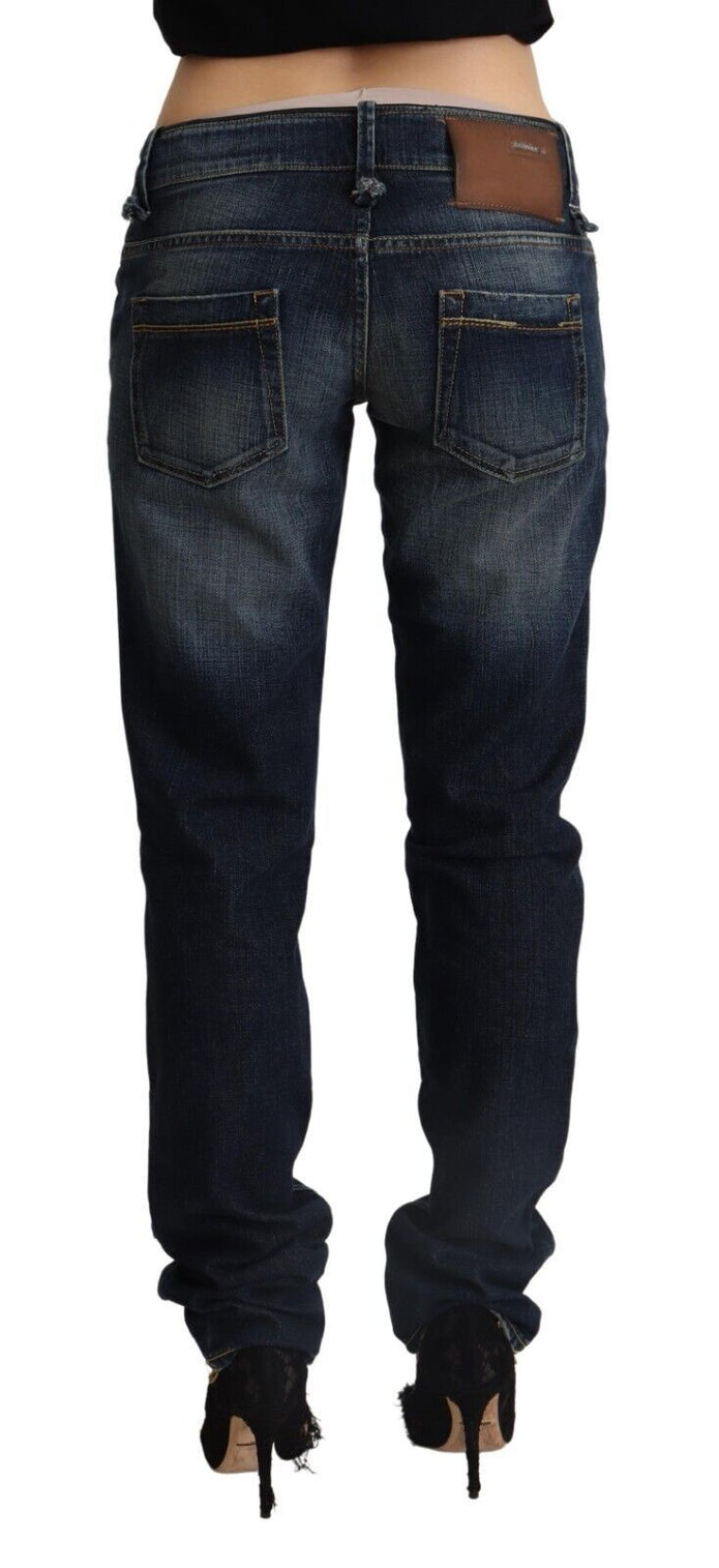 Dark Blue Washed Cotton Skinny Denim Low Waist Jeans