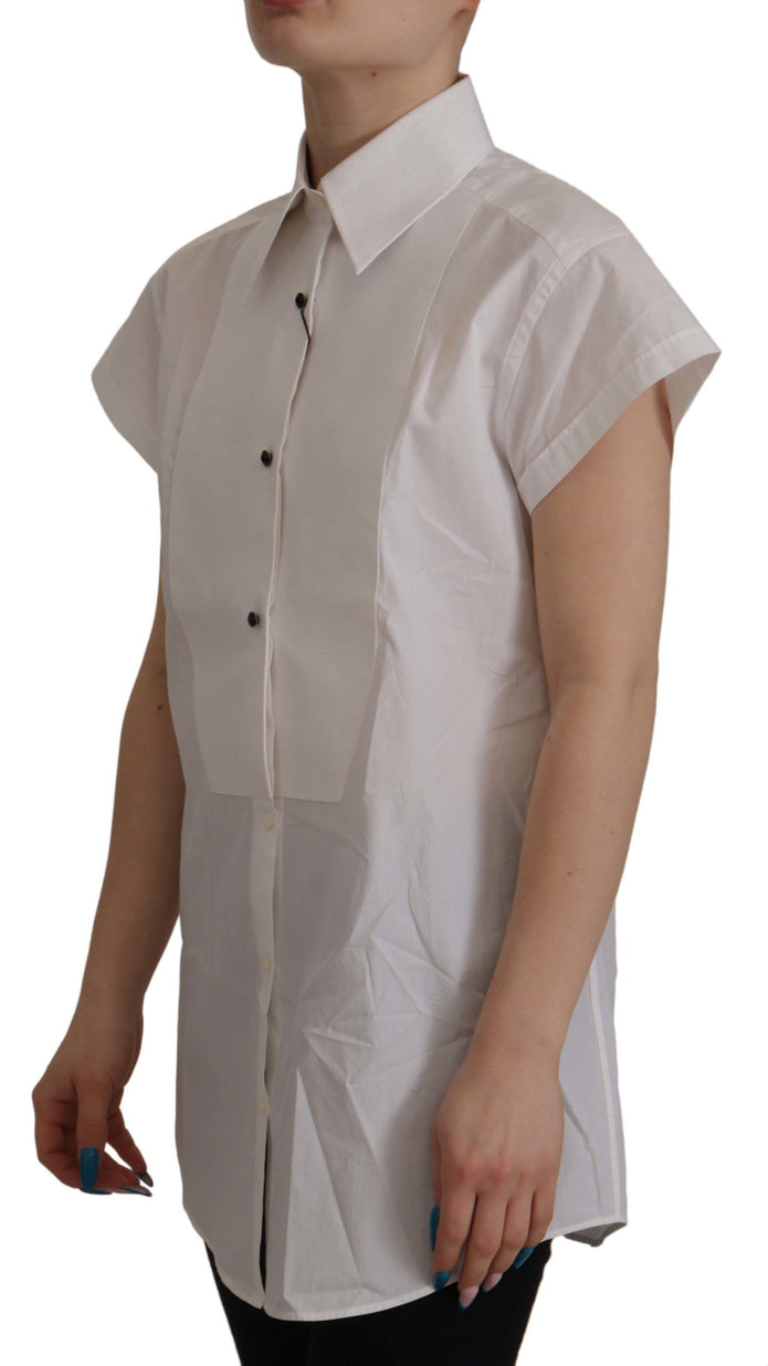 White Sleeveless Tuxedo Formal Blouse Top