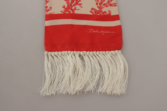 White Red Coral Print Shawl Wrap Fringe Scarf