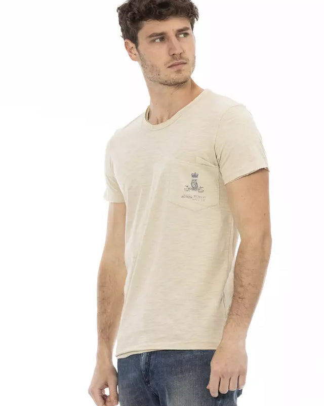 Beige Cotton Men T-Shirt