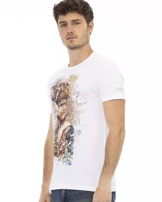 Sleek White Cotton Blend Tee with Graphic Front