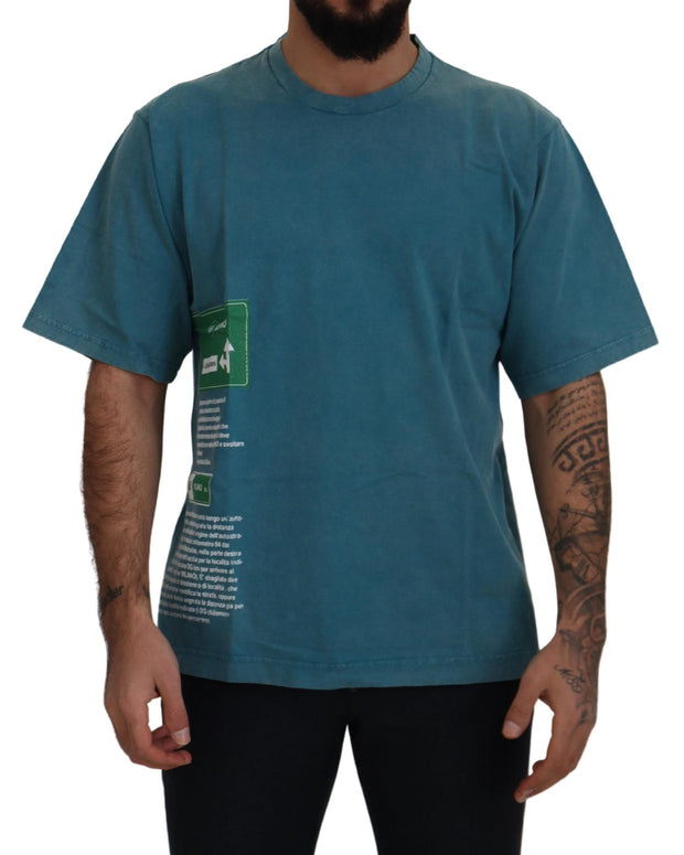 Blue Logo Print Crewneck Cotton T-shirt