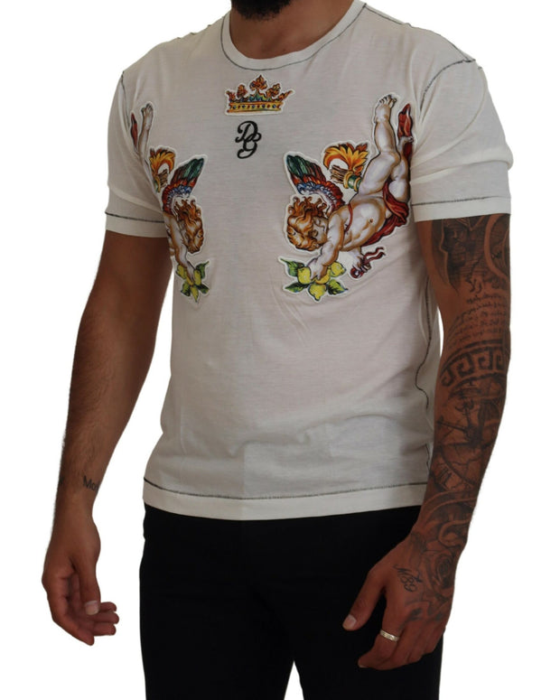 White Printed Short Sleeves Men T-shirt
