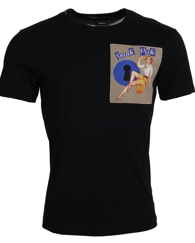 Black Sneak Peek Cotton Short Sleeve T-shirt