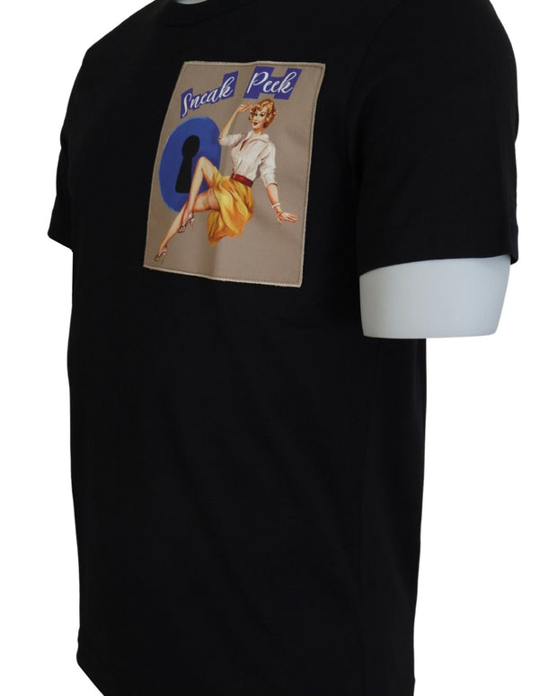 Black Sneak Peek Cotton Short Sleeve T-shirt
