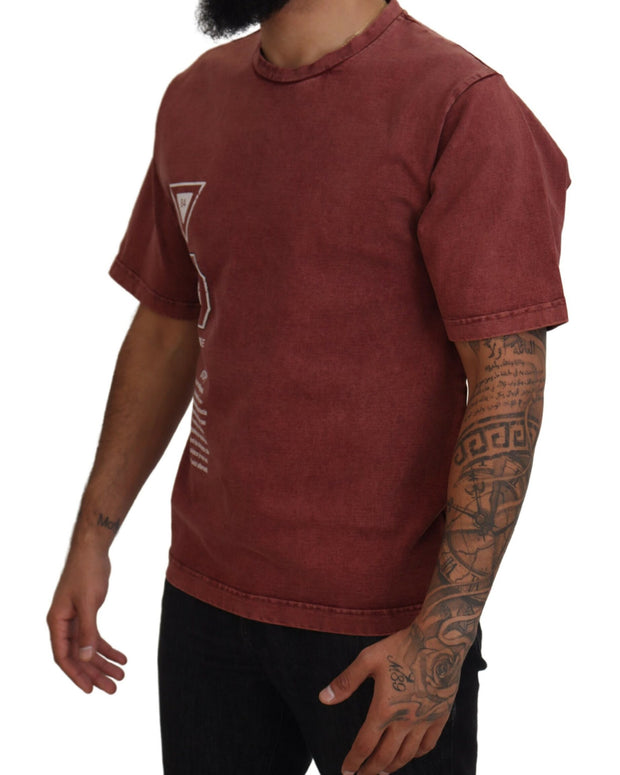Maroon Print Round Neck Short Sleeves T-shirt