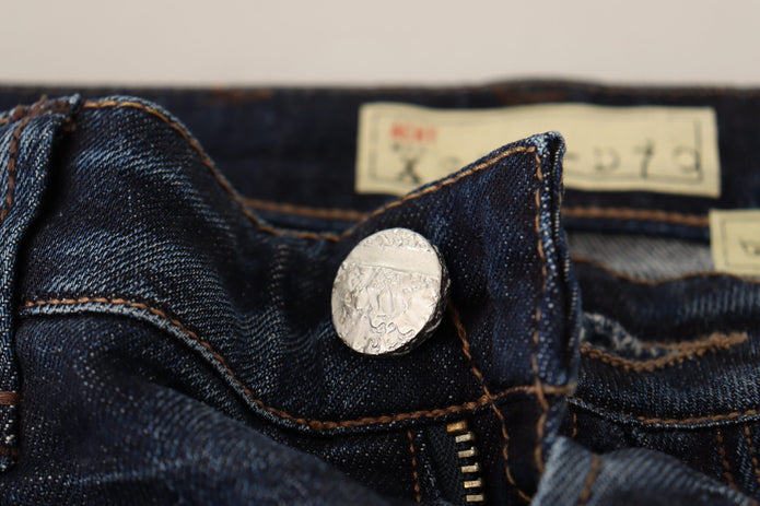 Blue Washed Cotton Low Waist Skinny Denim Jeans