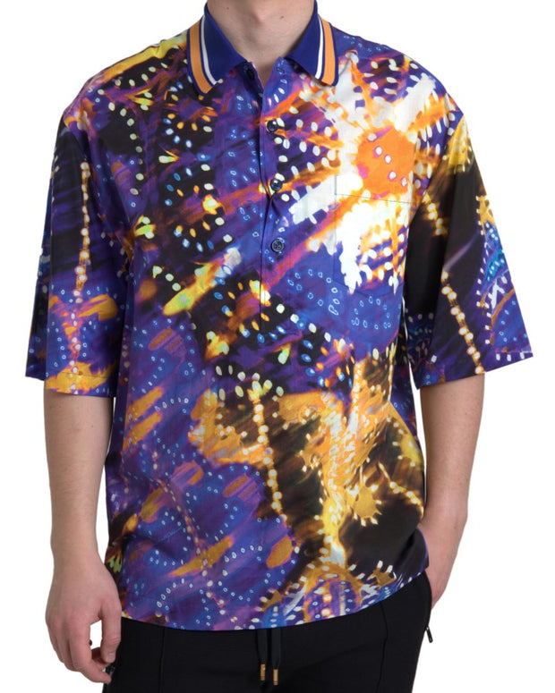 Luminaire Print Cotton Polo Top Men Shirt