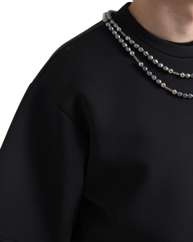 Black Necklace Embellished Polyester T-shirt