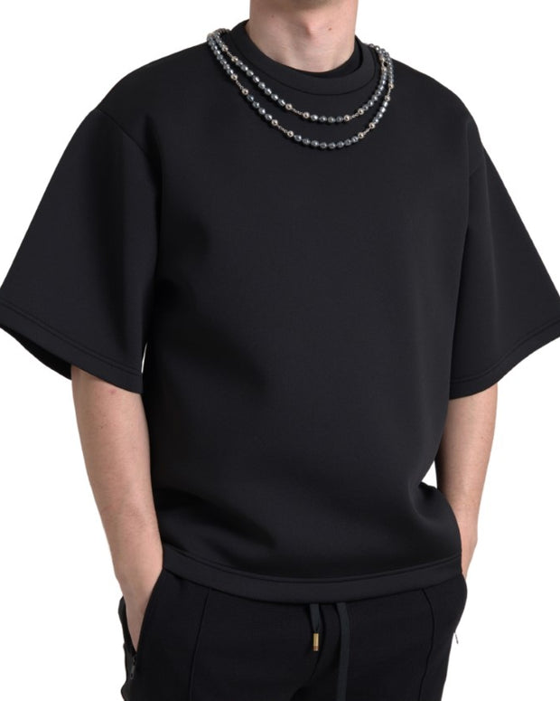Black Necklace Embellished Polyester T-shirt