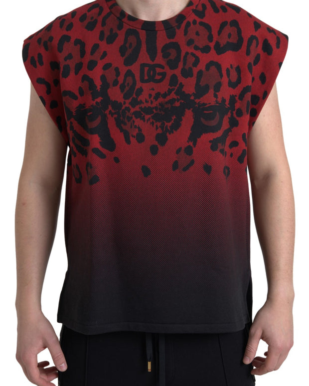 Red Leopard Cotton Sleeveless Tank T-shirt