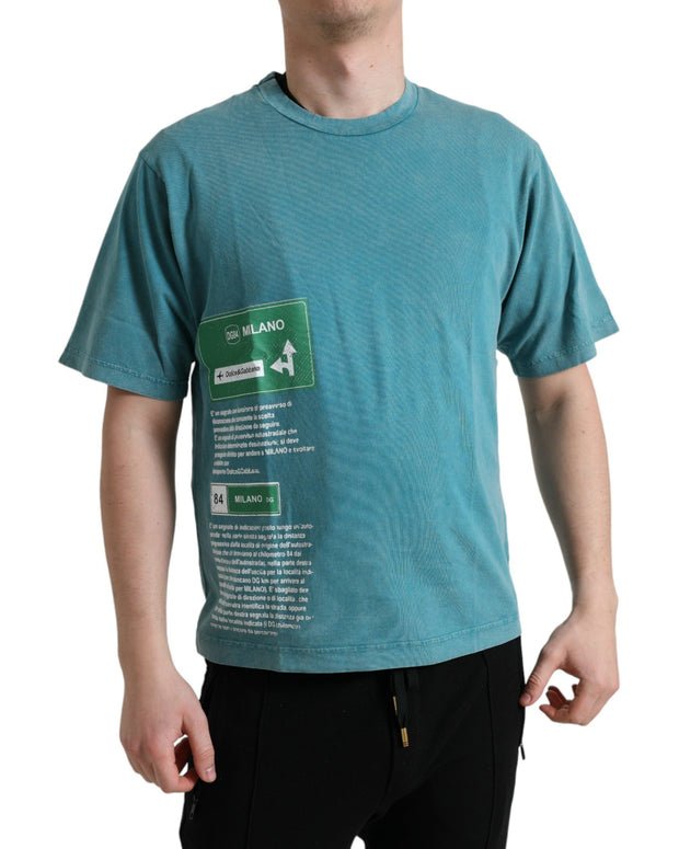 Blue Cotton Milano Street Round Neck T-shirt