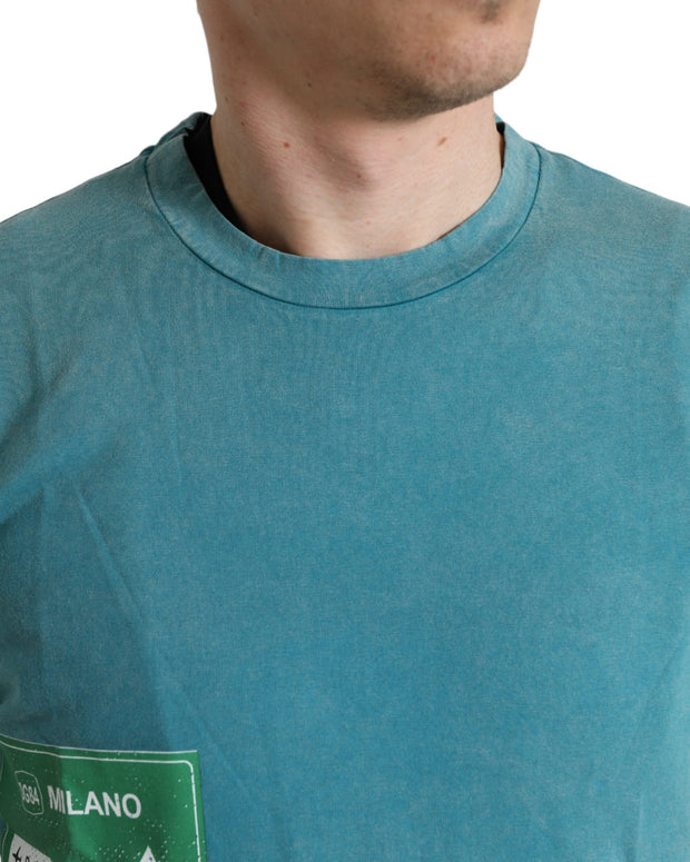 Blue Cotton Milano Street Round Neck T-shirt