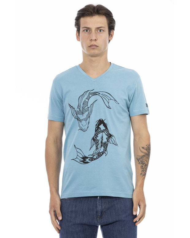 Light Blue Cotton Men T-Shirt