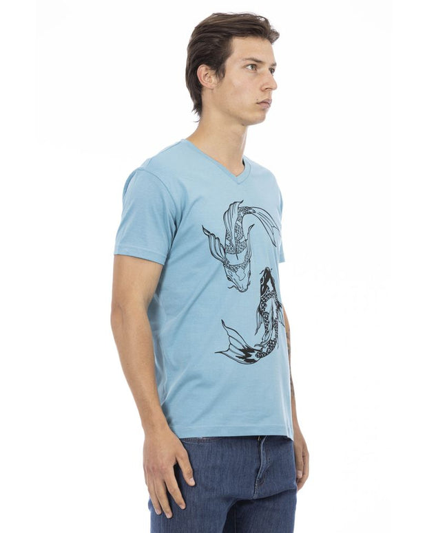 Light Blue Cotton Men T-Shirt