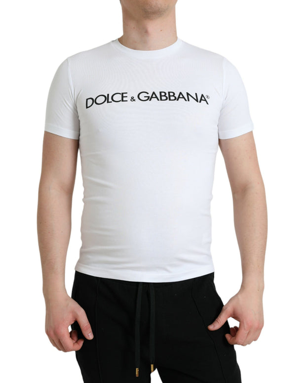 White Logo Print Cotton Crew Neck T-shirt