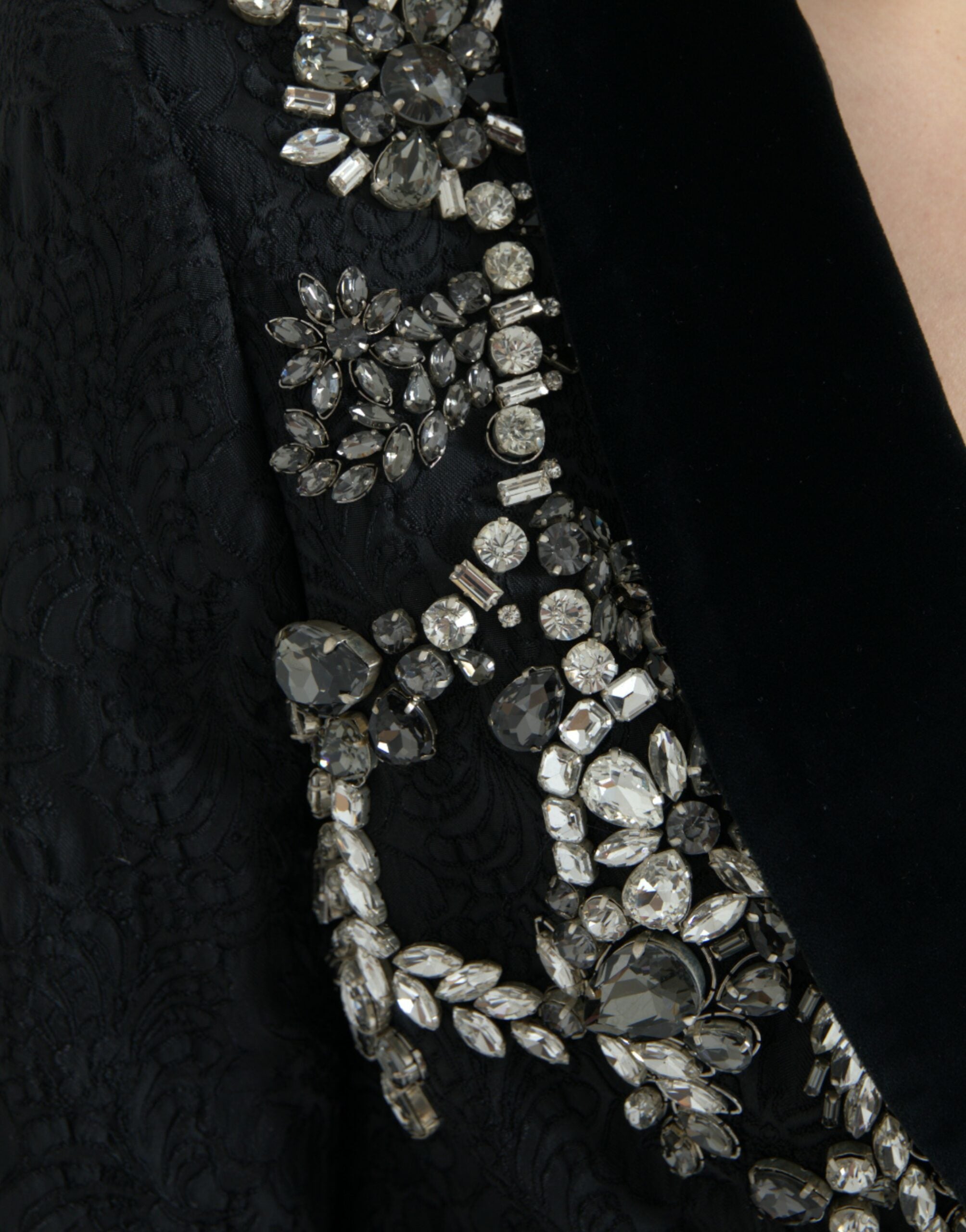 Black Crystal Embellished Overcoat Jacket