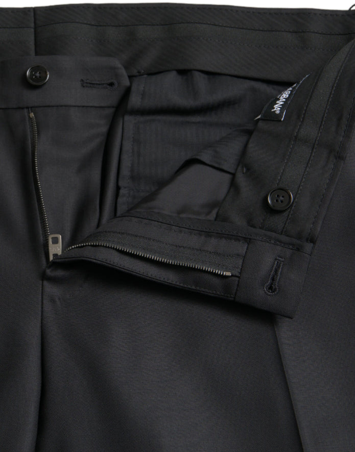 Black Wool Silk Skinny Dress Pants