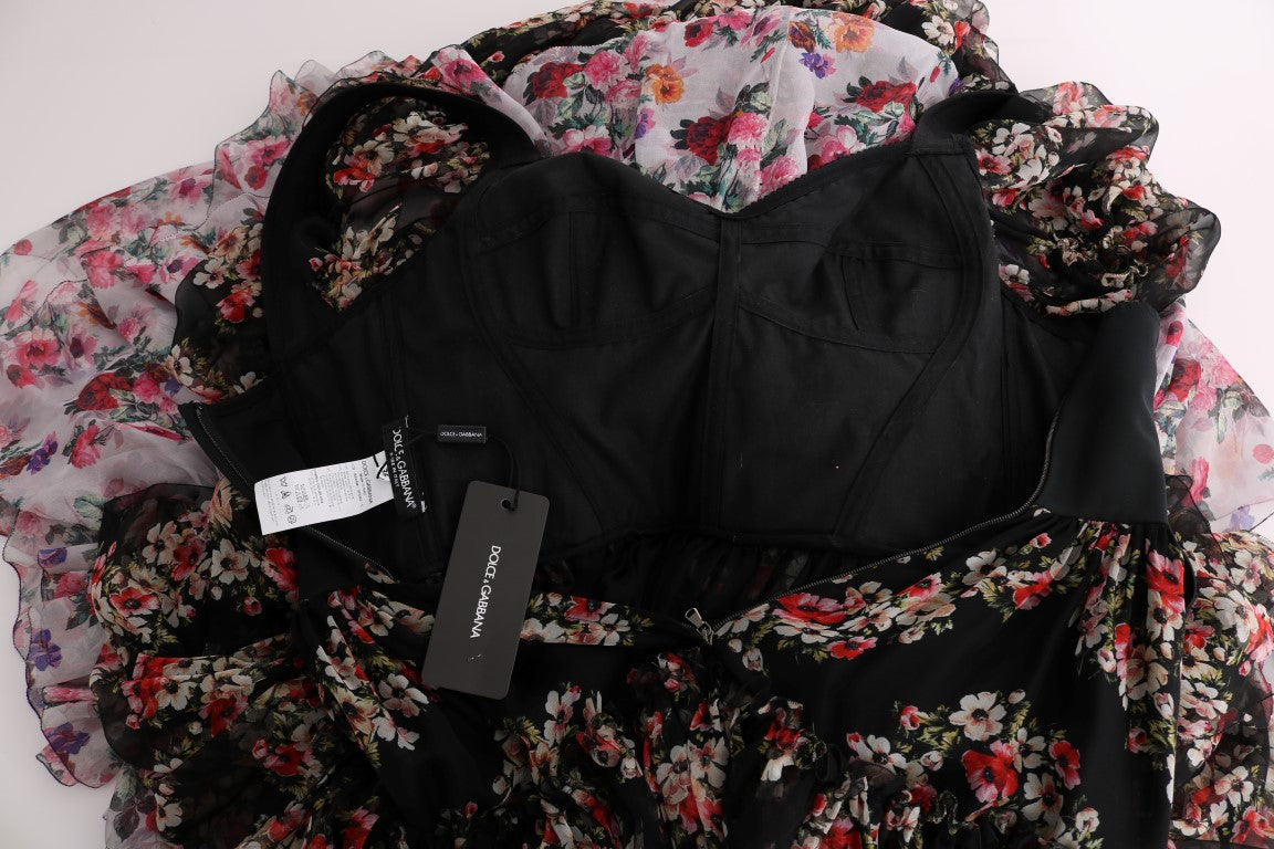 Multicolor Silk Stretch Floral Shift Long Dress