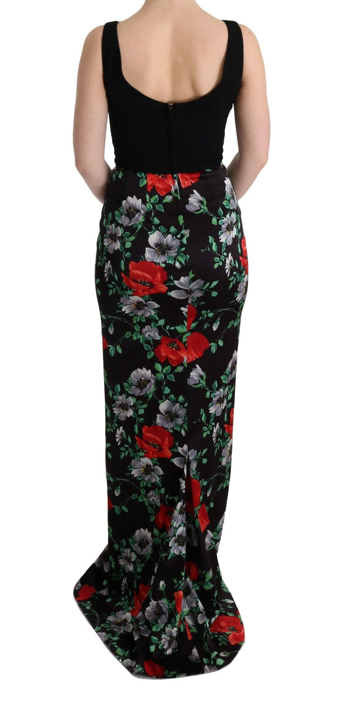 Multicolor Floral Print Stretch Sheath Long Dress
