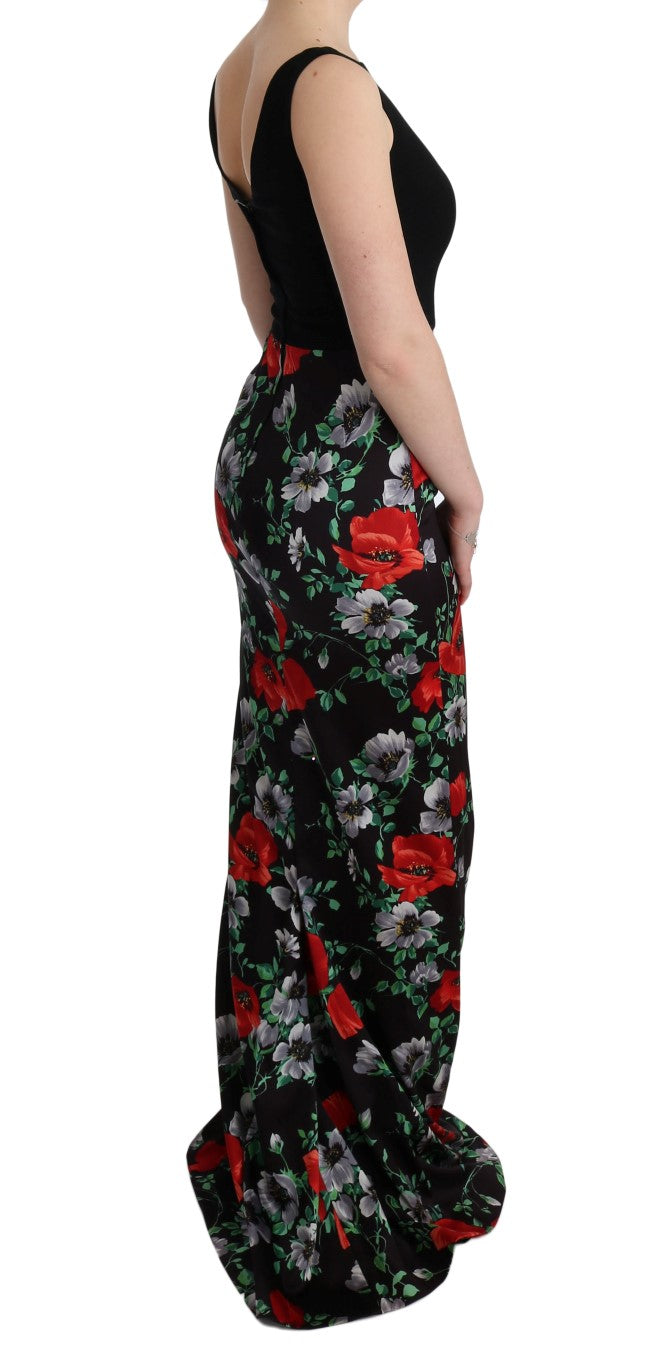 Multicolor Floral Print Stretch Sheath Long Dress