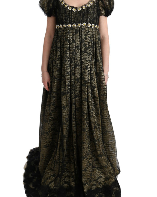 Black Yellow Crystal Lace Shift Dress