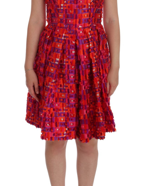 Pink Patterned A-line Above Knees Dress