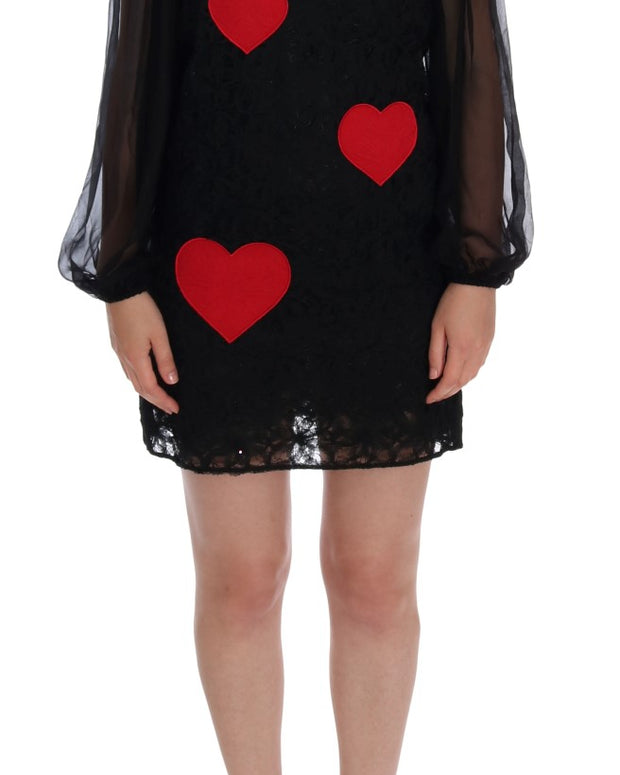 Black Lace Red Heart Shift Dress