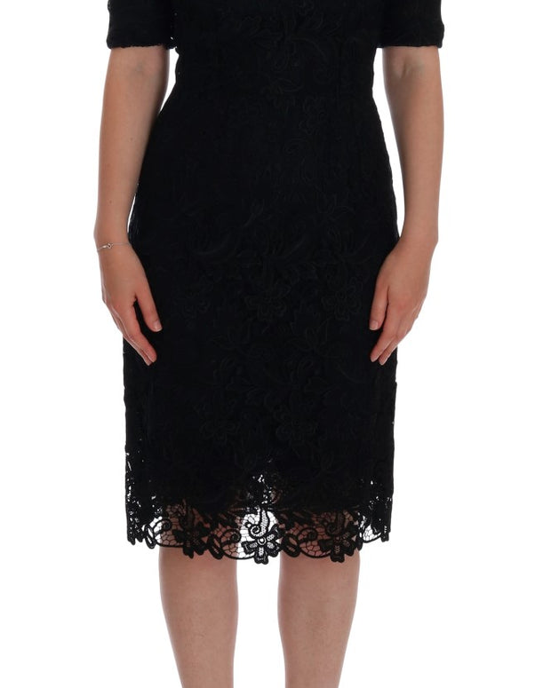 Black Floral Ricamo Sheath Dress