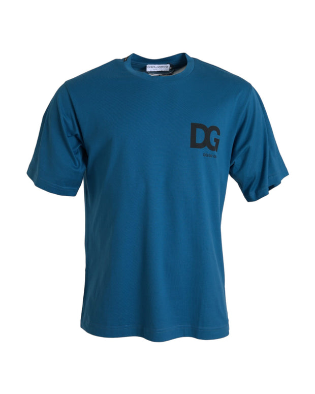 Blue Logo Round Neck Short Sleeves T-shirt