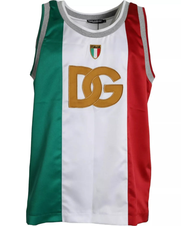 White Green Sleeveless Top Italian Flag Basket T-shirt