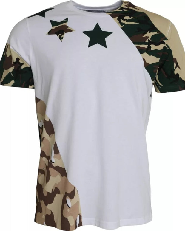 White Camouflage Stars Crew Neck Men T-shirt