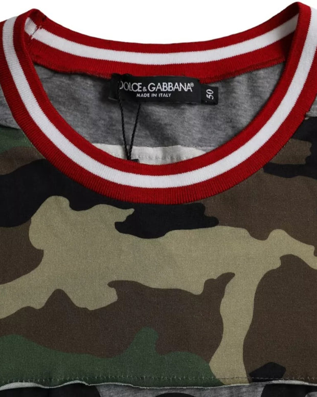 Multicolor Camouflage Cotton Crew Neck Men T-shirt