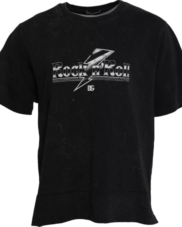 Black Graphic Print Cotton Crew Neck T-shirt