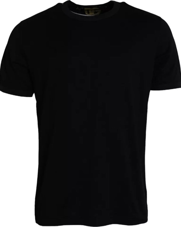 Black Cotton Round Neck Short Sleeves Men T-shirt