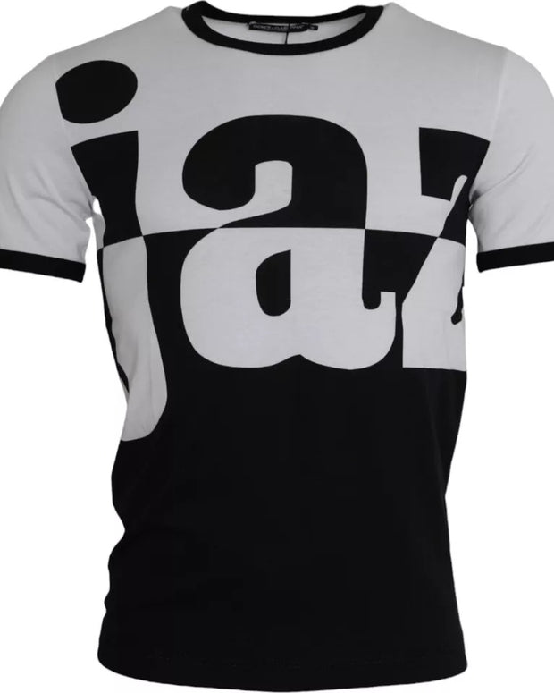 Black White Jazz Print Cotton Short Sleeves T-shirt